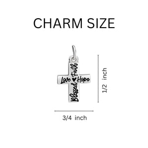 Blessed, Hope, Faith, and Love Cross Black Cord Leather Bracelet - The Awareness Company