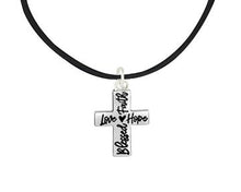 Load image into Gallery viewer, Blessed, Hope, Faith, and Love Cross Black Leather Cord Necklace - The Awareness Company