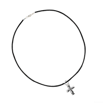Load image into Gallery viewer, Blessed, Hope, Faith, and Love Cross Black Leather Cord Necklace - The Awareness Company