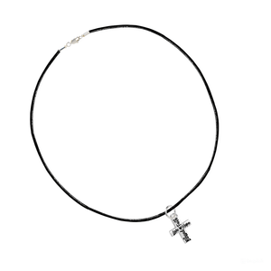 Blessed, Hope, Faith, and Love Cross Black Leather Cord Necklace - The Awareness Company