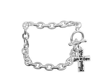 Blessed, Hope, Faith, and Love Cross Chunky Charm Bracelet 