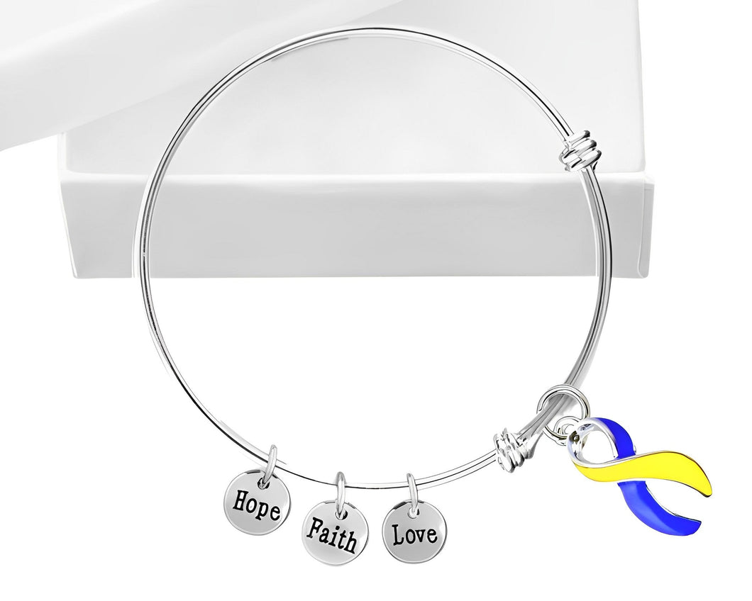 Blue & Yellow Ribbon Hope Charms Retractable Bracelets - The Awareness Company
