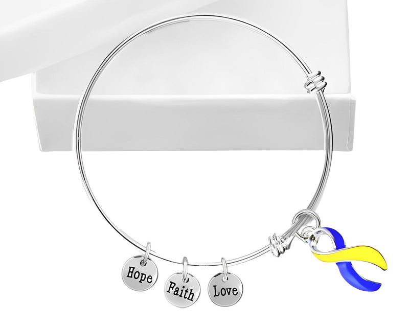 Blue & Yellow Ribbon Hope Charms Retractable Bracelets - The Awareness Company