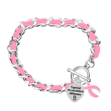 Load image into Gallery viewer, Breast Cancer Awareness Pink Ribbon Leather Rope Bracelets - The Awareness Company