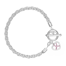Load image into Gallery viewer, Breast Cancer Pink Crystal Ribbon Rope Bracelets - The Awareness Company