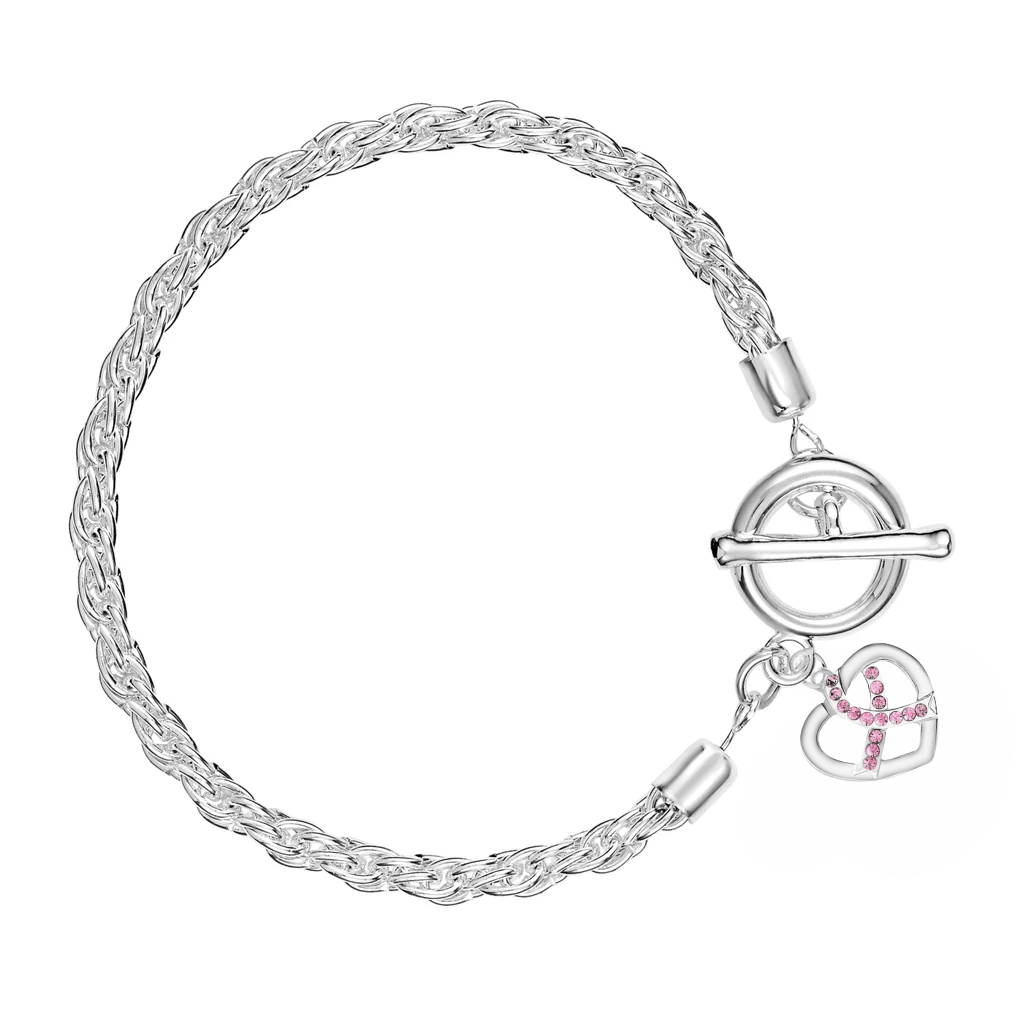 Breast Cancer Pink Crystal Ribbon Rope Bracelets - The Awareness Company