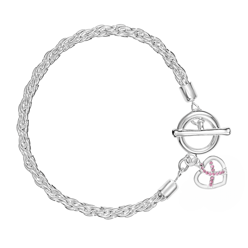 Breast Cancer Pink Crystal Ribbon Rope Bracelets - The Awareness Company
