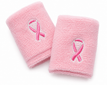 Load image into Gallery viewer, Breast Cancer Pink Ribbon Sport Sweat Wristbands - The Awareness Company