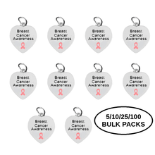 Load image into Gallery viewer, Bulk Pack Breast Cancer Awareness Heart Charms - The Awareness Company