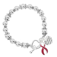 Load image into Gallery viewer, Burgundy Ribbon Awareness Bracelet – “Love You to the Moon and Back” Heart Charm &amp; Silver Beads - The Awareness Company
