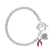 Load image into Gallery viewer, Burgundy Ribbon Awareness Rope Bracelet with Heart &amp; Ribbon Charms - The Awareness Company