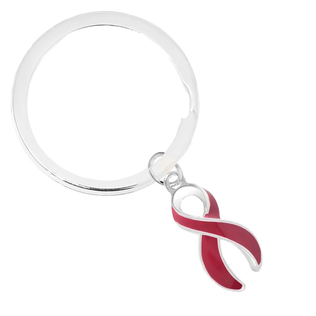 Burgundy Ribbon Awareness Split Ring Key Chains - The Awareness Company