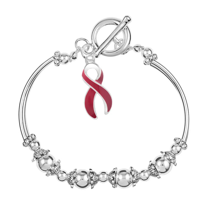 Burgundy Ribbon Partial Beaded Charm Bracelets - The Awareness Company