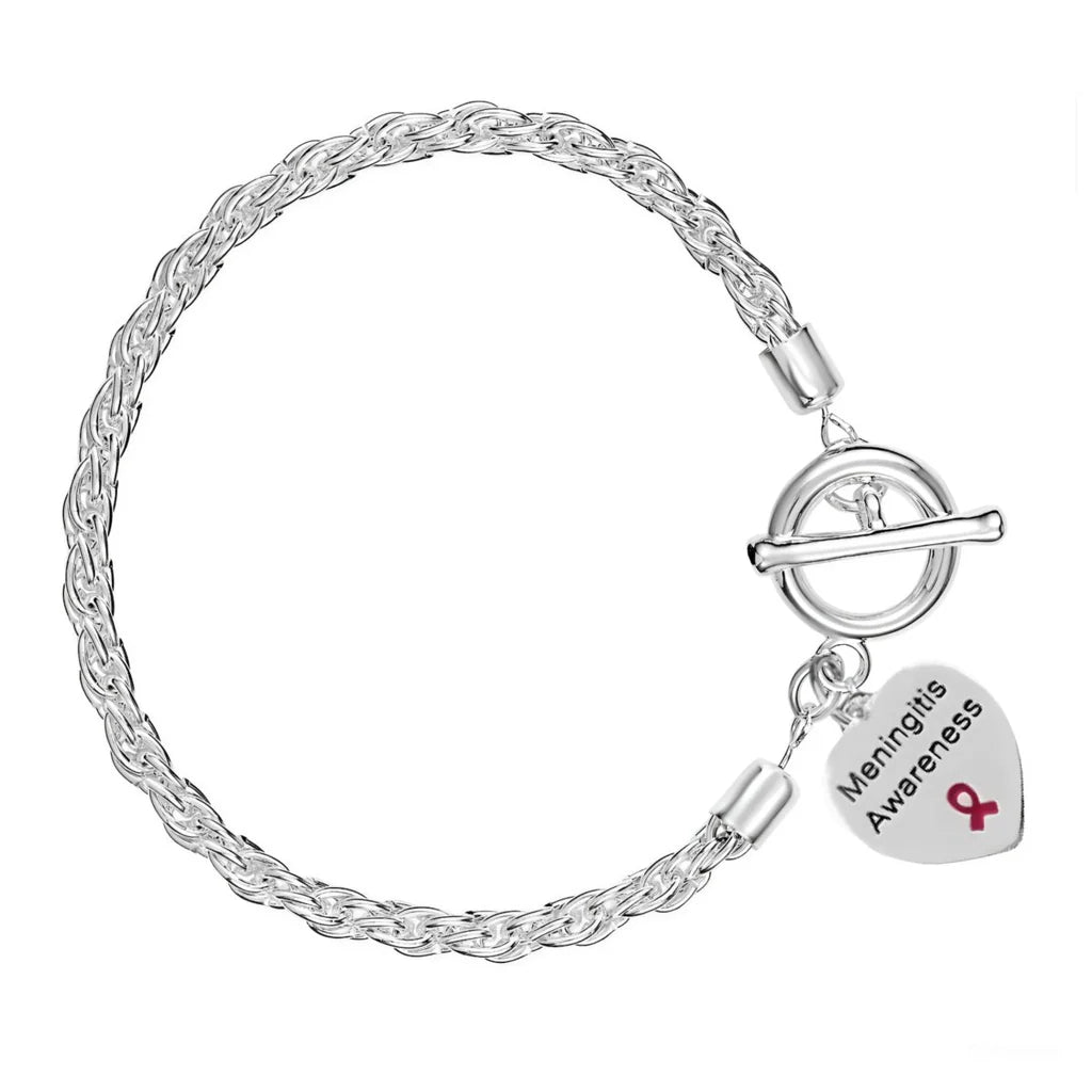 Burgundy Ribbon Rope Style Bracelet – Meningitis Awareness Heart Neckl ...