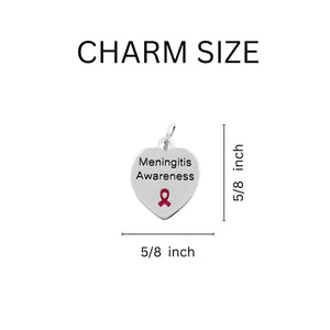 Burgundy Ribbon Rope Style Bracelet – Meningitis Awareness Heart Necklace - The Awareness Company