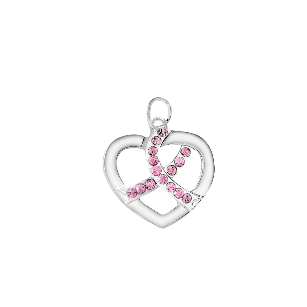 Crystal Pink Ribbon Heart Hanging Earrings