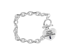 Load image into Gallery viewer, Bulk Dark Blue Ribbon Child Abuse Awareness Heart Charm Link Style Chunky Bracelets - The Awareness Company