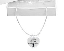 Load image into Gallery viewer, Bulk Child Abuse Awareness Dark Blue Ribbon Heart Charm Necklaces - The Awareness Company