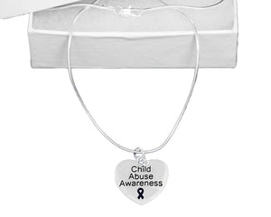 Bulk Child Abuse Awareness Dark Blue Ribbon Heart Charm Necklaces - The Awareness Company