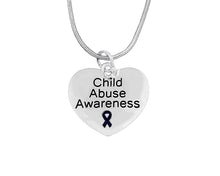 Load image into Gallery viewer, Bulk Child Abuse Awareness Dark Blue Ribbon Heart Charm Necklaces - The Awareness Company