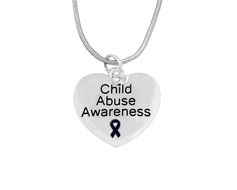 Bulk Child Abuse Awareness Dark Blue Ribbon Heart Charm Necklaces - The Awareness Company