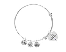 Load image into Gallery viewer, Bulk Child Abuse Awareness Large Heart Retractable Charm Bracelets - The Awareness Company