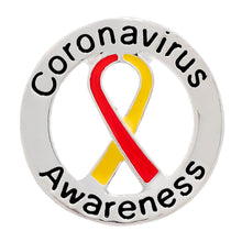 Load image into Gallery viewer, Circle Coronavirus Disease (COVID - 19) Red &amp; Yellow Ribbon Pins - The Awareness Company
