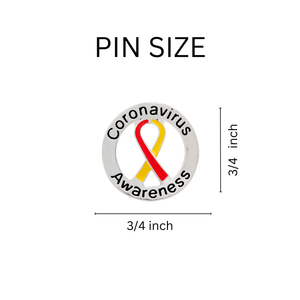 Circle Coronavirus Disease (COVID - 19) Red & Yellow Ribbon Pins - The Awareness Company
