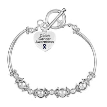Load image into Gallery viewer, Colon Cancer Awareness Heart Charm Partial Beaded Bracelet - The Awareness Company