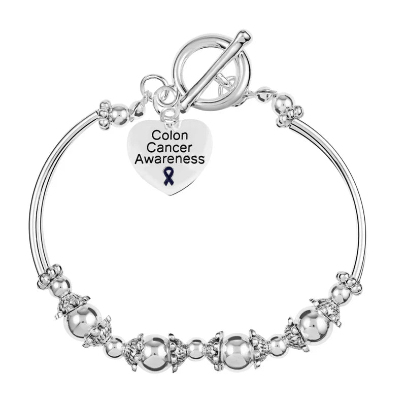 Colon Cancer Awareness Heart Charm Partial Beaded Bracelet - The Awareness Company