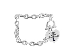 Load image into Gallery viewer, Bulk Dark Blue Ribbon Colon Cancer Awareness Heart Charm Chunky Bracelets - The Awareness Company