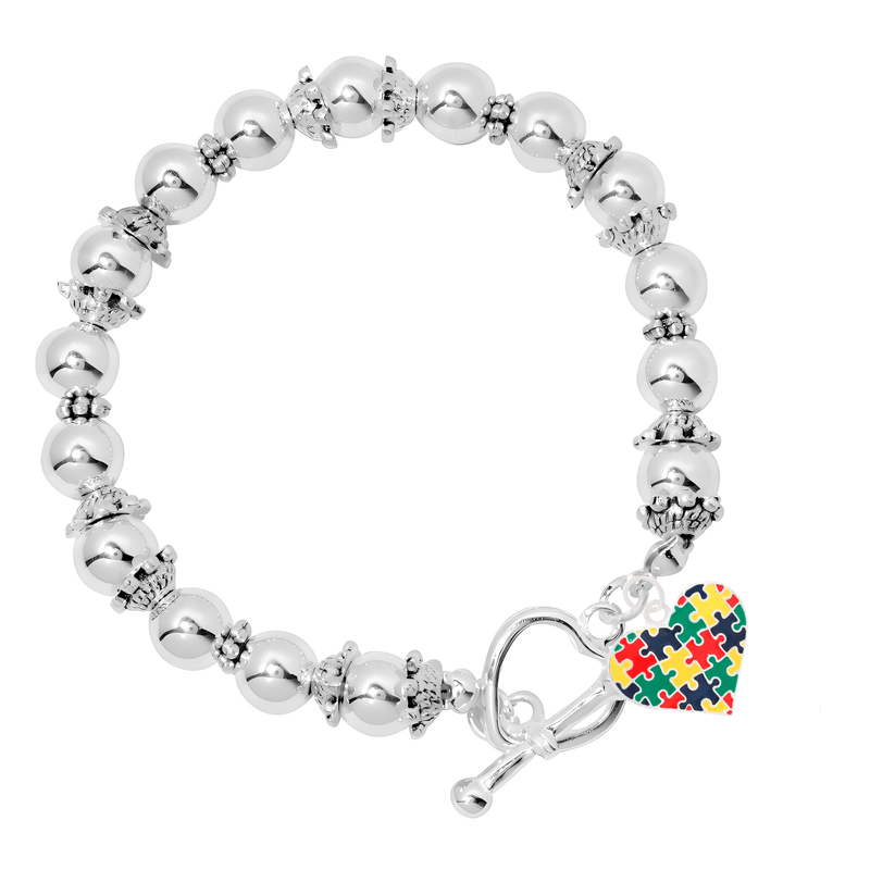 Colored Heart Puzzle Piece Autism Beaded Charm Bracelets - The Awareness Company