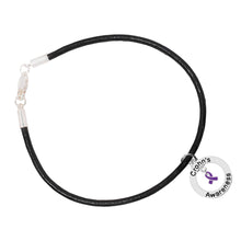 Load image into Gallery viewer, Bulk Purple Ribbon Crohn&#39;s Disease Awareness Black Leather Cord Bracelets - The Awareness Company