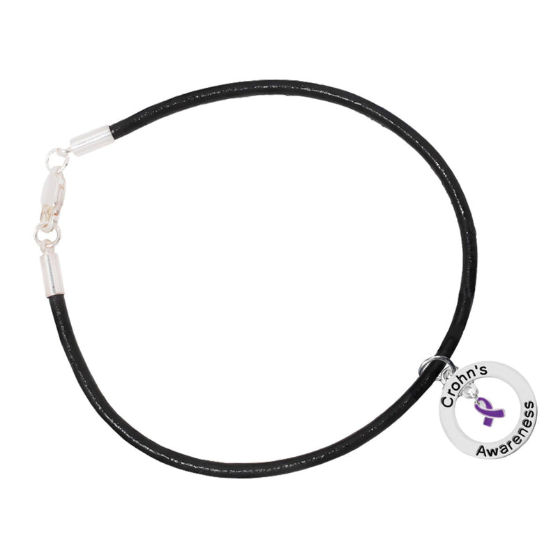 Bulk Purple Ribbon Crohn's Disease Awareness Black Leather Cord Bracelets - The Awareness Company