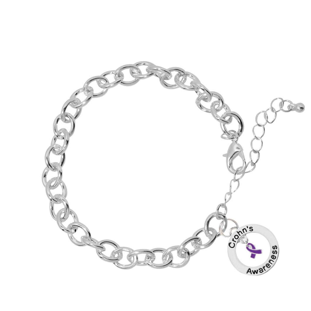 Purple Ribbon Crohn's Disease Awareness Circle Charm Chunky Bracelets