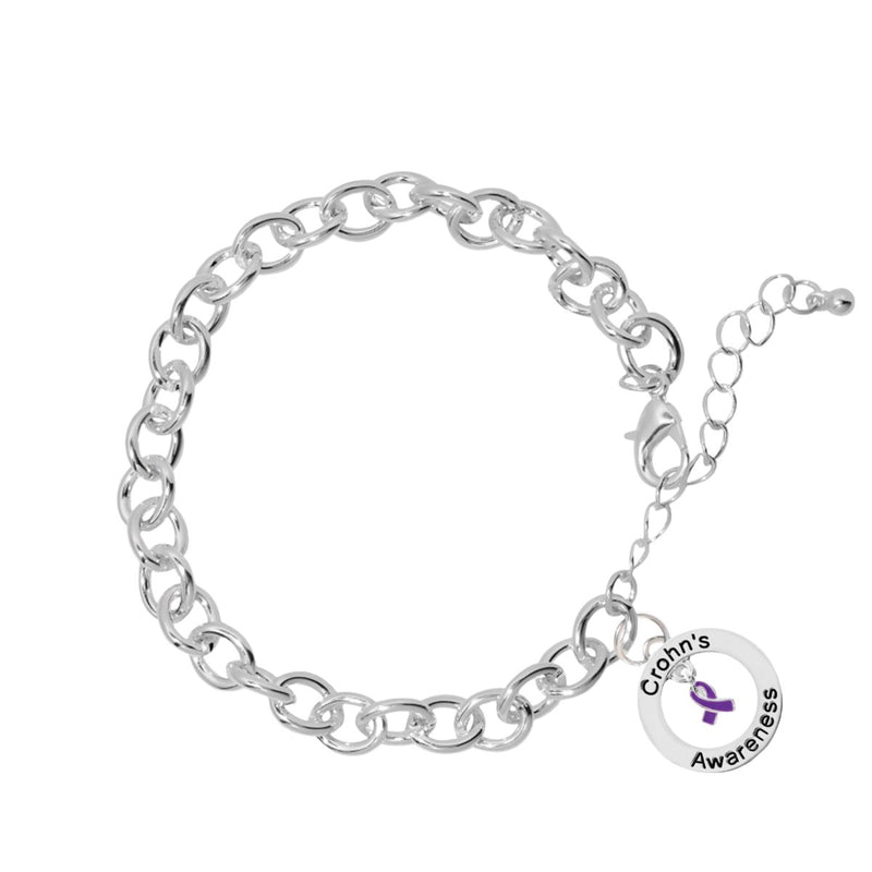 Bulk Purple Ribbon Crohn's Disease Circle Charm Chunky Bracelets - The Awareness Company