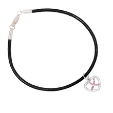 Load image into Gallery viewer, Crystal Pink Ribbon Heart Charm Leather Cord Bracelets - The Awareness Company