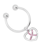 Load image into Gallery viewer, Crystal Pink Ribbon Silver Heart Keychains - The Awareness Company