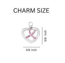 Load image into Gallery viewer, Crystal Pink Ribbon Silver Heart Keychains - The Awareness Company