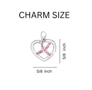 Crystal Pink Ribbon Silver Heart Keychains - The Awareness Company