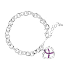 Load image into Gallery viewer, Crystal Purple Ribbon Heart Charm Chunky Bracelets - The Awareness Company