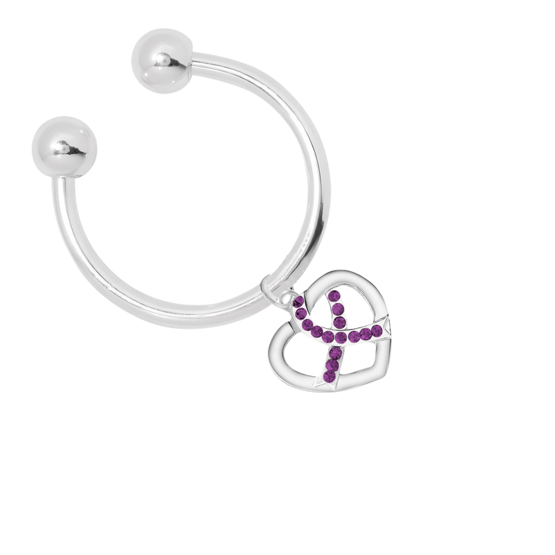 Crystal Purple Ribbon Heart Horse Shoe Style Keychains - The Awareness Company