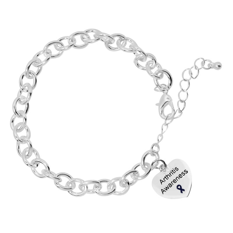 Dark Blue Ribbon Arthritis Awareness Heart Charm Link Style Chunky Bracelets - The Awareness Company