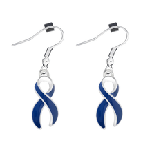 Load image into Gallery viewer, Dark Blue Ribbon Awareness Hanging Earrings - The Awareness Company