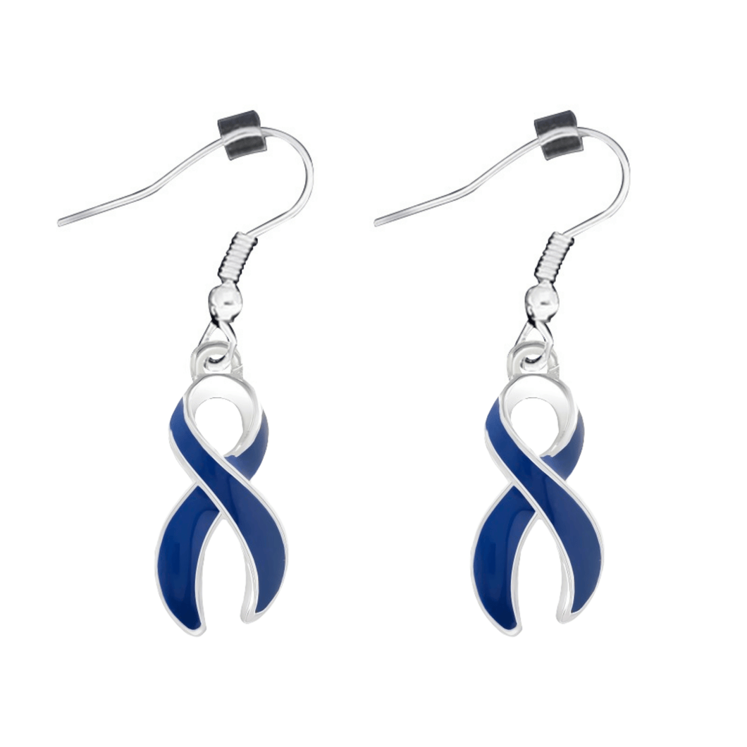 Dark Blue Ribbon Awareness Hanging Earrings - The Awareness Company