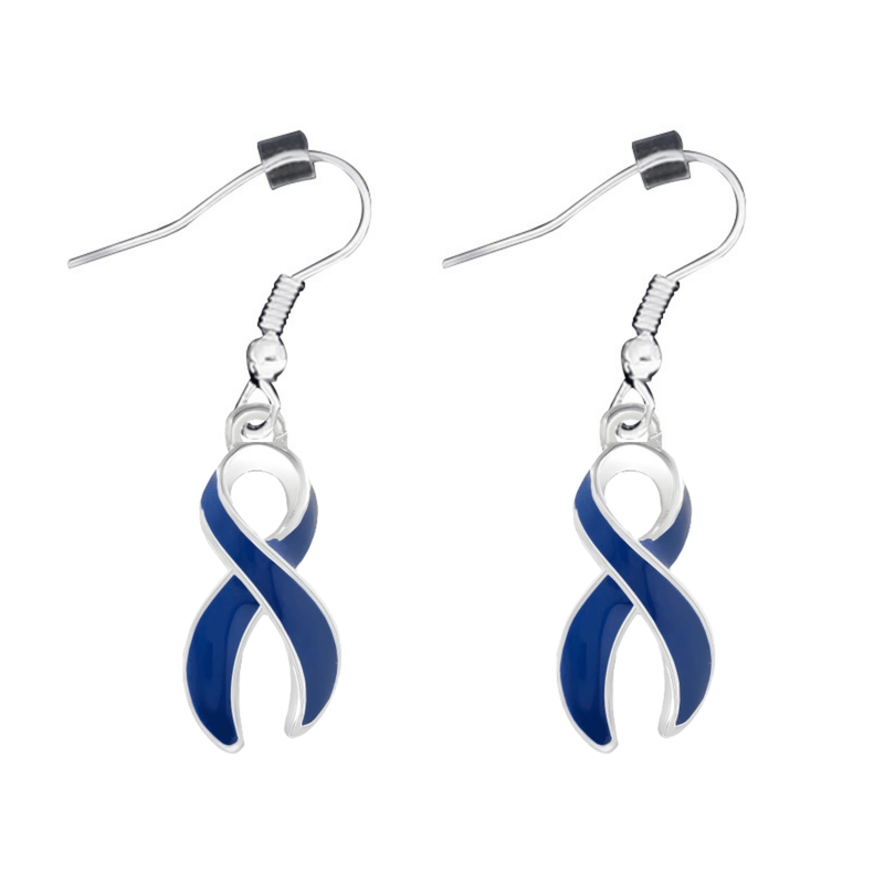 Dark Blue Ribbon Awareness Hanging Earrings - The Awareness Company