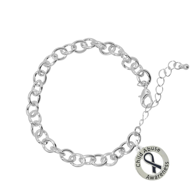 Dark Blue Ribbon Child Abuse Awareness Round Charm Chunky Bracelets - The Awareness Company