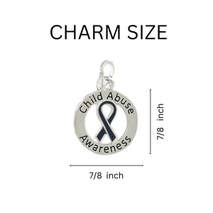 Dark Blue Ribbon Child Abuse Awareness Round Charm Chunky Bracelets - The Awareness Company