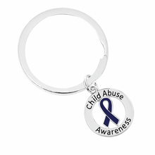Load image into Gallery viewer, Dark Blue Ribbon Child Abuse Awareness Split Style Keychains - The Awareness Company