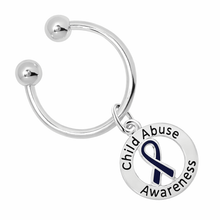 Load image into Gallery viewer, Dark Blue Ribbon Round Child Abuse Awareness Keychains - The Awareness Company